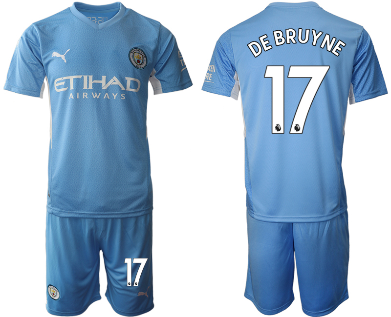 Men 2021-2022 Club Manchester City home Light blue #17 Soccer Jersey